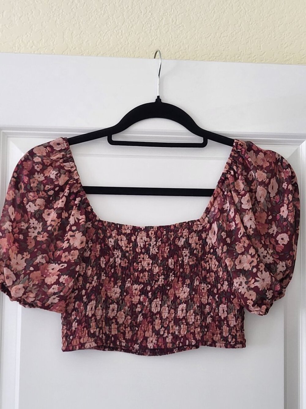 Altar'd State Floral Smocked Crop Top - Women's Size Small - Burgundy Multi